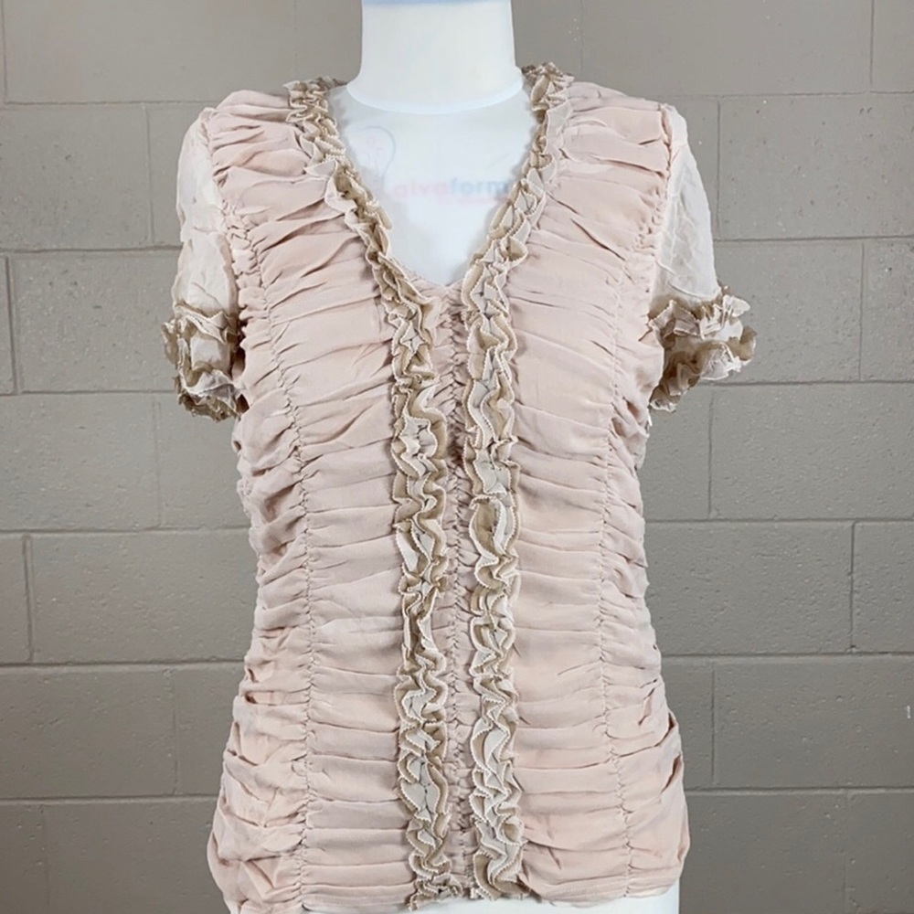 SUNDANCE: Blush Silk Ruffled Blouse